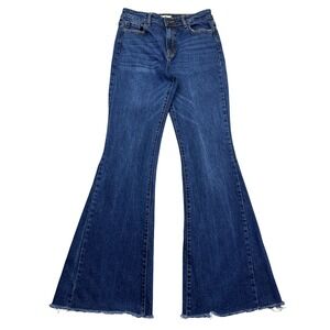 Cello‎ Flare Jeans Dark Wash Denim High Rise Raw Hem Women's Size 9 Fits 28"